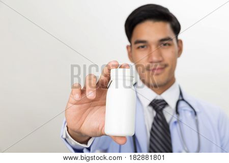 Doctor, Physician Holding Drug In Hand At Workplace. Anacea, Life Save Service, Prescribe Medicine,
