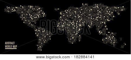 World map technology-style. Abstract  World Map with square shapes.Travel Vector Illustration.
