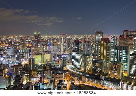 Osaka city downtown skyline at twilight Japan