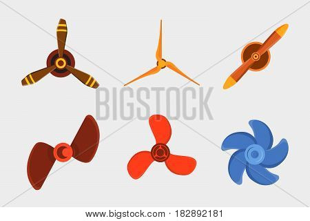 Turbines icon propeller fan rotation technology equipment blade wind ventilator generator vector illustration. Air blower electric industrial ventilators.