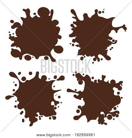 Chocolate splash shapes vector illustration. Brown choco splotch set isolated on white background