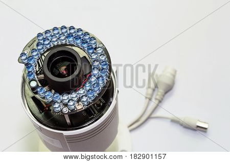 cctv infrared security camera on white background selective focus.