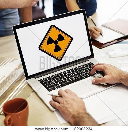 Hands Typing Laptop Searching Propeller Sign Attention Banner