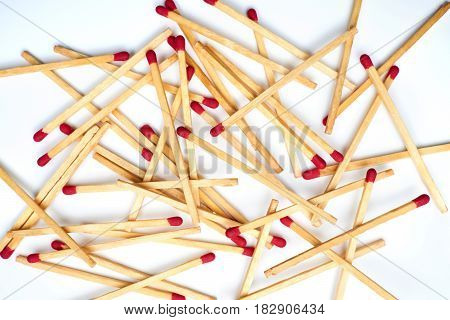 Matches lie against a matchbox, macro shot. Concept for igniting or example of phosphor .