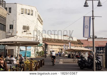 TEL AVIV ISRAEL - May 19 2014: Beautiful day in the ancient Port Jaffa - is a major tourist attraction