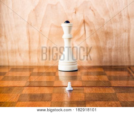 Pawn and queen on a chessboard each pawn tends to become queen