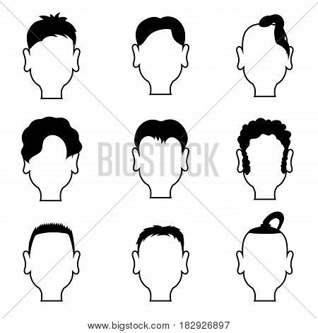 Nine options for mens hairstyles with empty heads outline