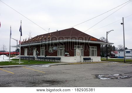 KALKASKA, MICHIGAN / UNITED STATES - NOVEMBER 27, 2016: The Kalkaska Historical Museum occupies the historic Train Depot building in downtown Kalkaska.