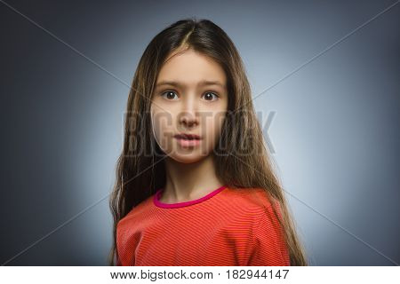 Closeup Scared and shocked little girl. Human emotion face expression.