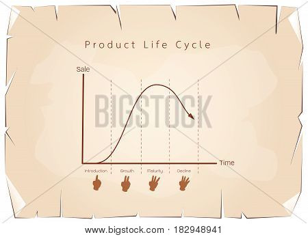 Business and Marketing Concepts, 4 Stage of Product Life Cycle Chart on Old Antique Vintage Grunge Paper Texture Background.
