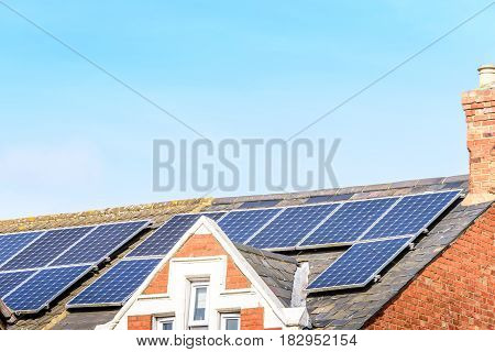 UK Solar Energy Panel on Sunny Roof.