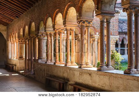 Arcade In Patio Of Basilica Di San Zeno In Verona