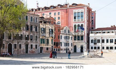 People On Campo San Polo In Venice