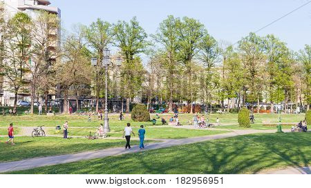 Children In Urban Garden Parco Del Te In Mantua
