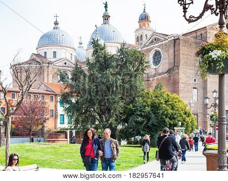 Tourists Walk To Basilica Of Santa Giustina