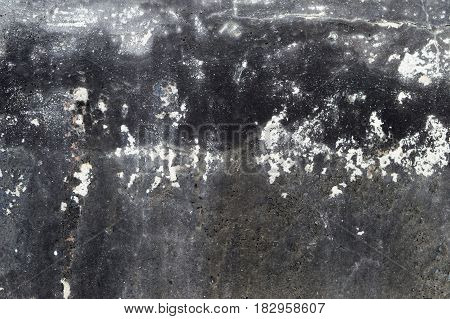 Aged White Peeled Plaster Wall With Cracked Structure Frame Blank Grunge Background Texture. Old Concrete Wall With Damaged Stucco Layer Square Background Texture. Black Gray Cement Textured Surface