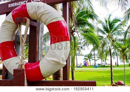 Emergency Life ring nearby the sea to protect people.