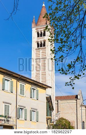 House And Tower Of Basilica Di San Zeno In Verona