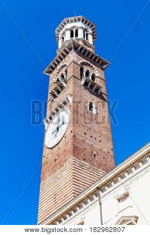 View Of Tall Tower Torre Dei Lamberti In Verona