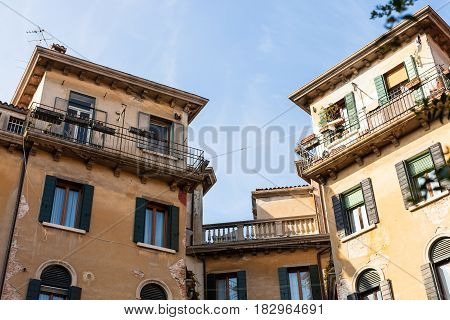 Urban Houses On Street Calle Di Mezzo In Venice