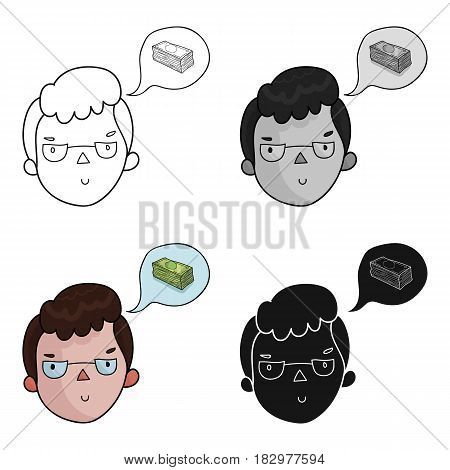 Businessman dreaming about money icon in cartoon design isolated on white background. Conference and negetiations symbol stock vector illustration.