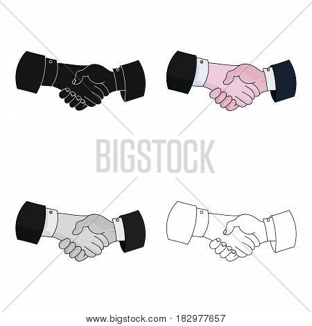 Handshake icon in cartoon design isolated on white background. Conference and negetiations symbol stock vector illustration.
