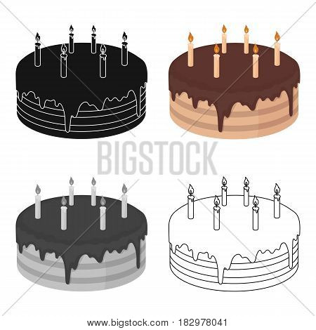 Chocolate cake icon in cartoon design isolated on white background. Cakes symbol stock vector illustration.