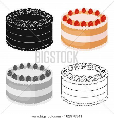 Strawberry cake icon in cartoon design isolated on white background. Cakes symbol stock vector illustration.