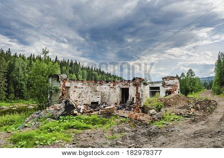 ruins of an abandoned building on the Bank of the Usva river. Russia The Urals