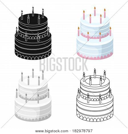 Birthday cake icon in cartoon design isolated on white background. Cakes symbol stock vector illustration.