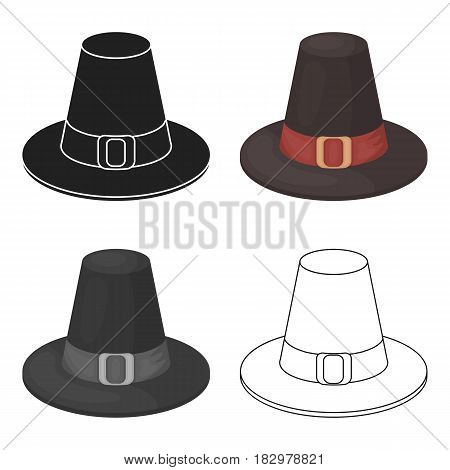 Pilgrim hat icon in cartoon style isolated on white background. Canadian Thanksgiving Day symbol vector illustration.