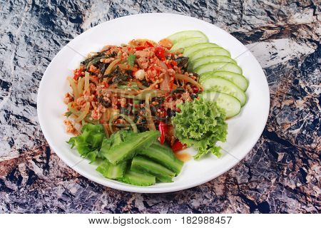 Fried Spicy Basil With Minced Pork .