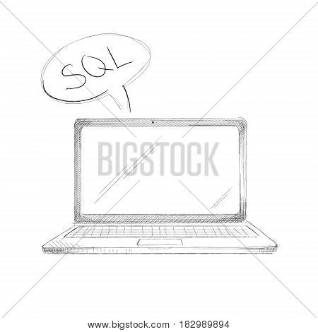 Hand drawn programming language concept laptop sql isolated