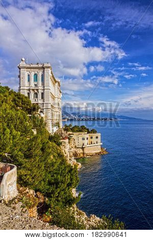 Monaco and Monte Carlo principality. Sea view, Oceanographic museum building