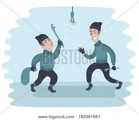 Vector cartoon funny illustration of Bandits and hooligans - criminal nightlife.