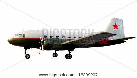 Světové války dva pronájmů Retro vrtule letadla Dc-3 nebo Li-2 izolace nad bílá s slunce svítí