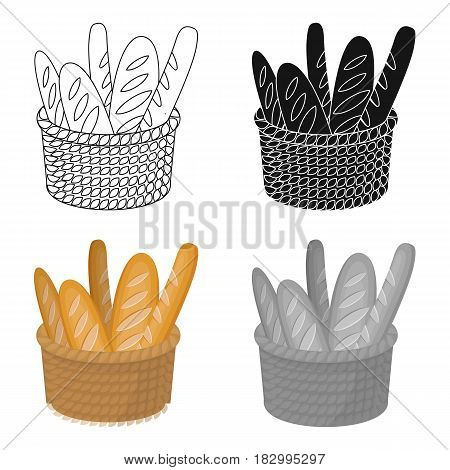 Basket of baguette icon in cartoon design isolated on white background. France country symbol stock vector illustration.