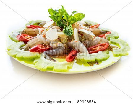 Delicious shrimp in fish sauce Thai food on white background