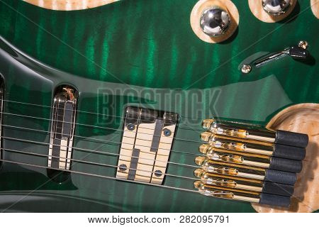 Strings On Professional Electric Guitar Instrument Close-up