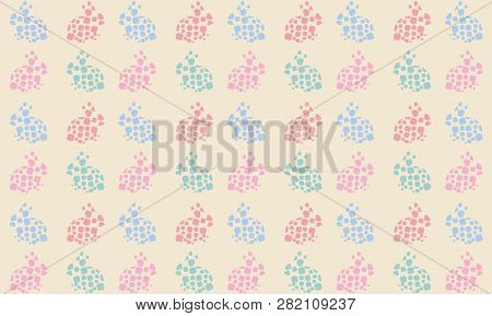 Easter Pattern Pink Blue Green On Brown Background. Vector Drawing.