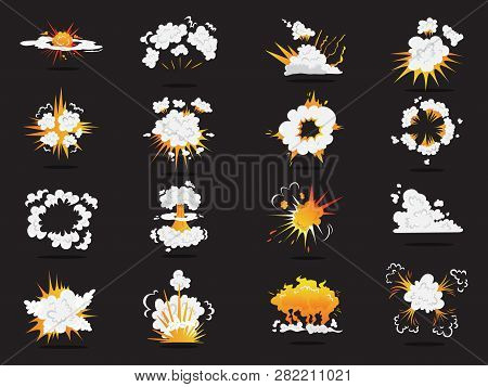 Set Of Explosive Boom Effect. Smoke From Bomb