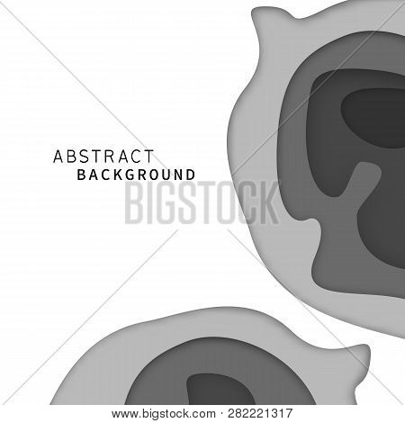 Abstract Paper Art Layer Background. Black And White Monotone Color Wallpaper. Digital Craft Concept