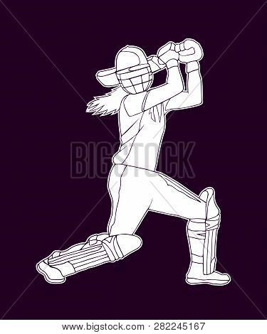 Female Cricket. Abstract Woman Batsman Playing Cricket. Poster For Womens Cricket.