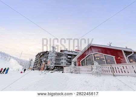 Editorial: Rukatunturi, Finland, 28th December 2018. Rukatunturi Ski Jumping Hill At Ruka Ski In Win