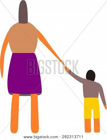 Stylized Figures Of Mother And Son Hold Hands, Standing Backwards
