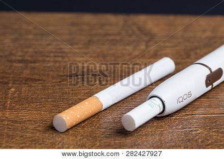 Kiev, Ukraine - December 15, 2017: Phillip Morris Internationals Marlboro Iqos, Electronic Cigarette