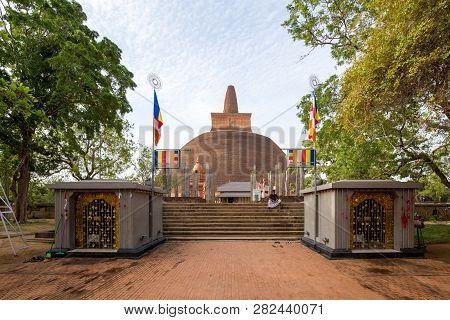 Anuradhapura, Sri Lanka - August 21, 2018: Ancient Buddhist Stupa Abhayagiri Vihara. Anuradhapura Is