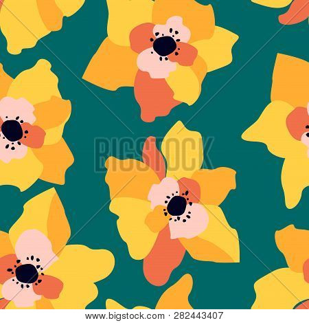 Seamless Pattern With Abstract Flowers. Bright Floral Background.