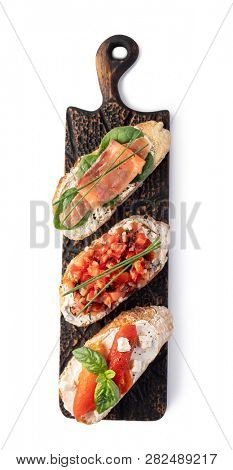 Traditional spanish tapas set on white background