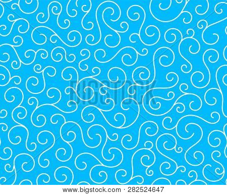 Line Spiral Abstract Seamless Pattern Background.curl Ornament Floral Endless Waves Strokes.sea Aqua